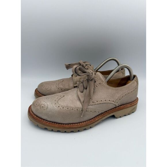 Brunello Cucinelli Suede Lug Sole Wingtip Oxford Shoes Tan Metallic Size 39.5 (w main image 4